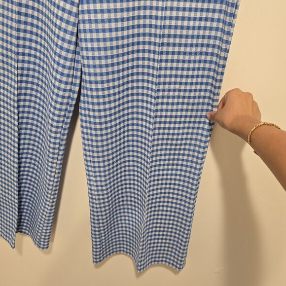 True Vintage 70s Sears Pants Womens 18 Wide Leg Blue Gingham Plaid Leisure USA - Picture 2 of 11
